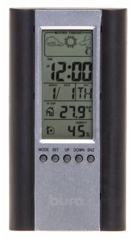 Метеостанция, с проводным датчиком, температура в помещении / температура снаружи / влажность в помещении, черный, Buro H6308AB