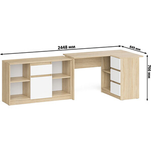 Комплект СВК Мори Стол компьютерный МС-16 правый + Тумба МТВ1204.1, цвет дуб сонома/белый