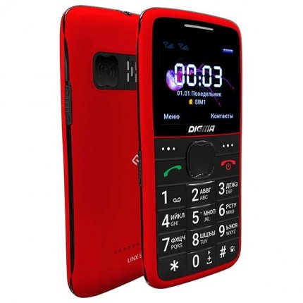 Мобильный телефон DIGMA S220, 2.2" 220x176 TFT, 32Mb, BT, 1xCam, 2-Sim, 900 мА·ч, micro-USB, красный