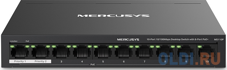 Mercusys MS110P Настольный коммутатор с 10 портами 10/100 Мбит/с (8 портов PoE+)