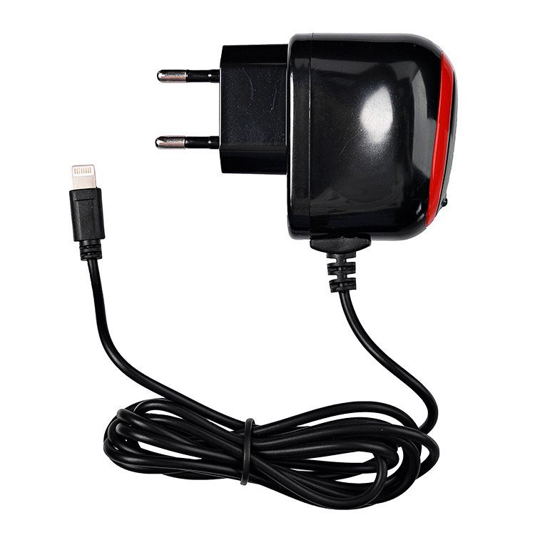 Сетевое зарядное устройство Brera Classic, 1A, черный/красный (47191), кабель Lightning