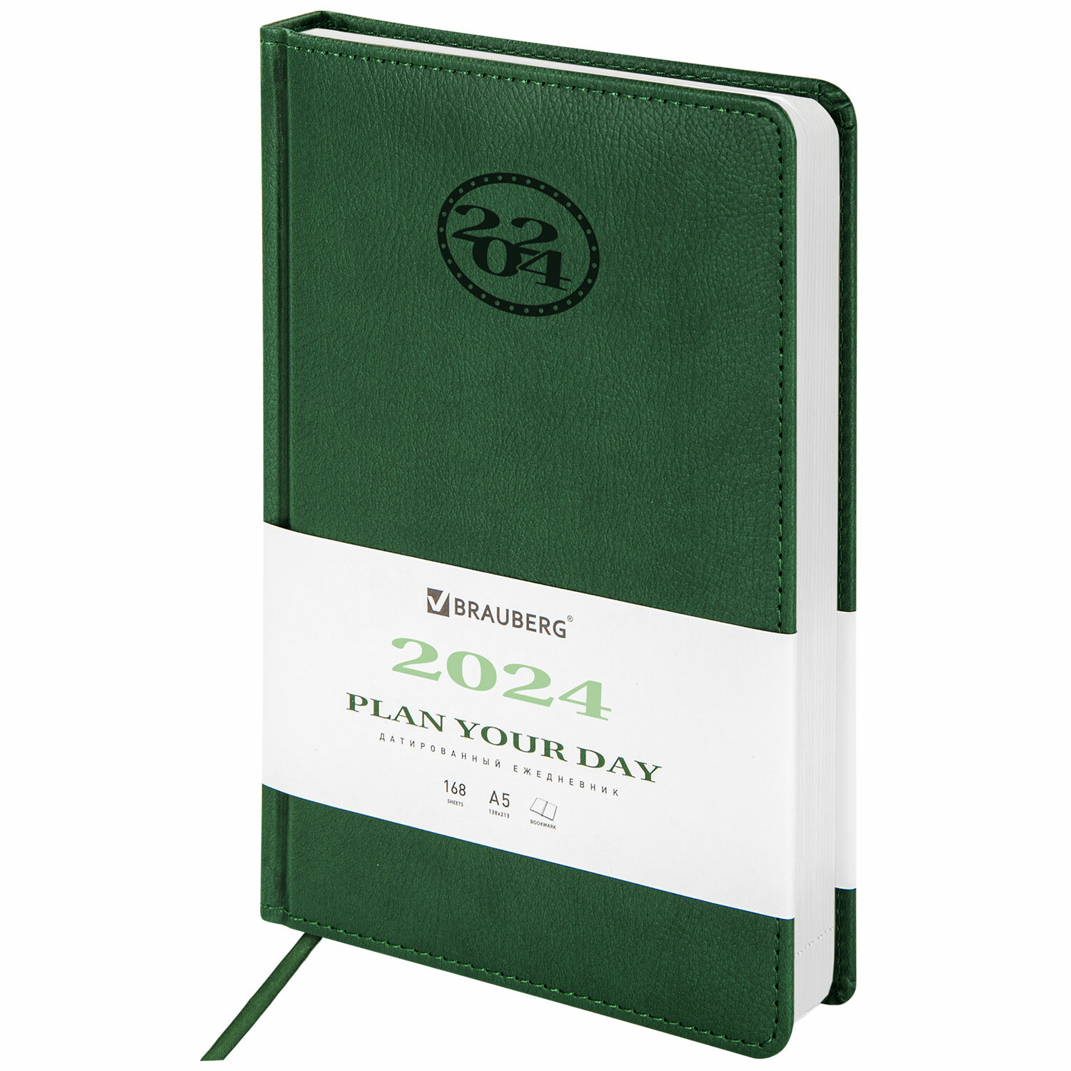 Ежедневник датированный A5 BRAUBERG Favorite, в линейку, 168 листов зеленый (114826)