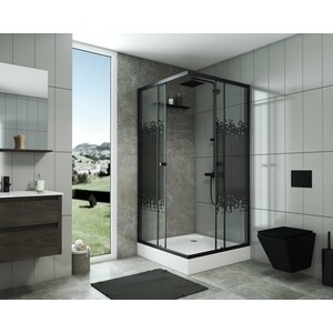 Душевой уголок Niagara Eco 90x90 с поддоном, прозрачный с рисунком, черный (NG-009-14Q BLACK)