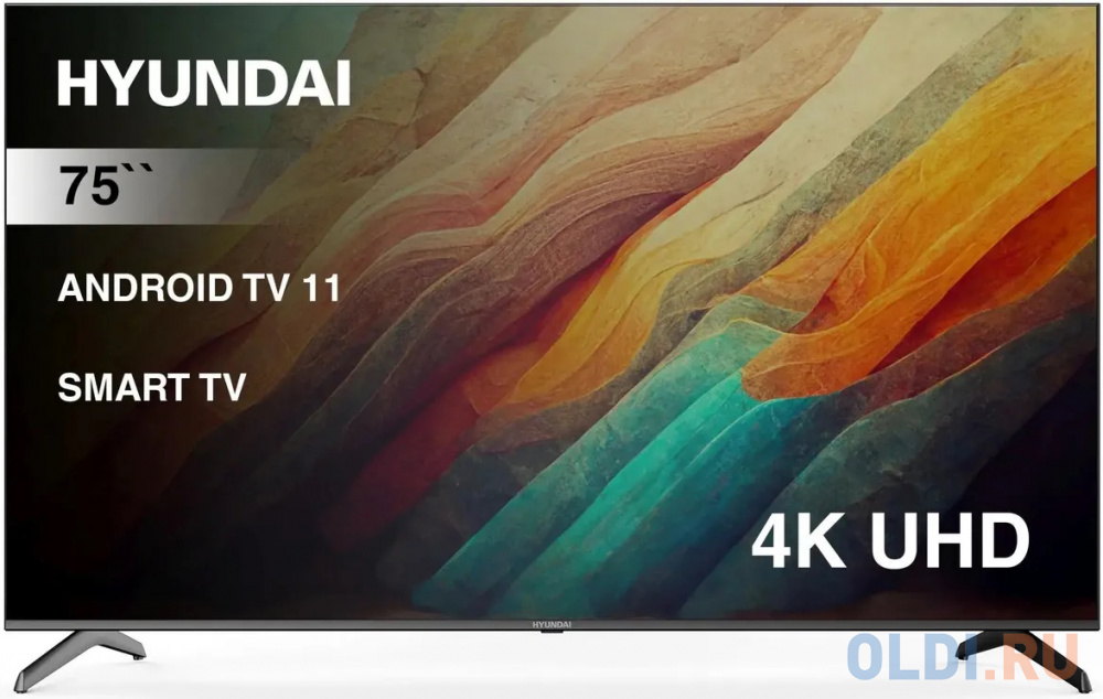 Телевизор LED Hyundai 75&quot; H-LED75BU7006 Android TV Frameless черный 4K Ultra HD 60Hz DVB-T DVB-T2 DVB-C DVB-S DVB-S2 USB WiFi Smart TV