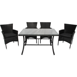 Набор мебели Garden story Аскер (4 стула Аскер с под +стол, каркас черный, ротанг черный) (GS015/GS017)