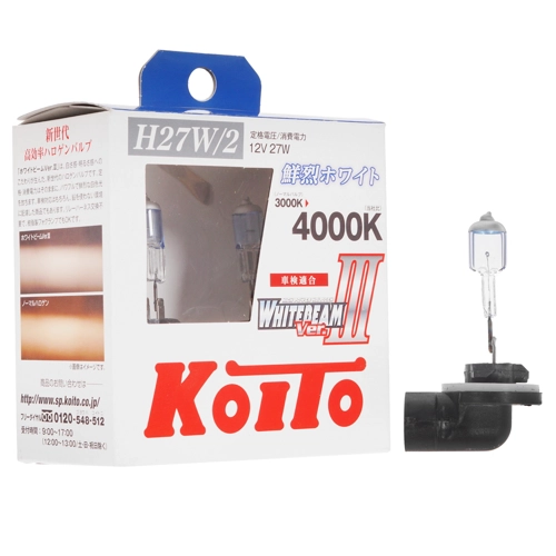 Лампа автомобильная галогенная Koito Whitebeam, 27Вт, 12В, H27/2, 4000K, 2шт. (P0729W)