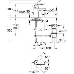 Смеситель для раковины Grohe Eurosmart Cosmopolitan с донным клапаном (32825000)