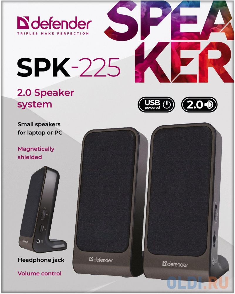 Колонки компьютерные DEFENDER SPK-225, 2.0, 4 Вт, пластик, черные, 65220