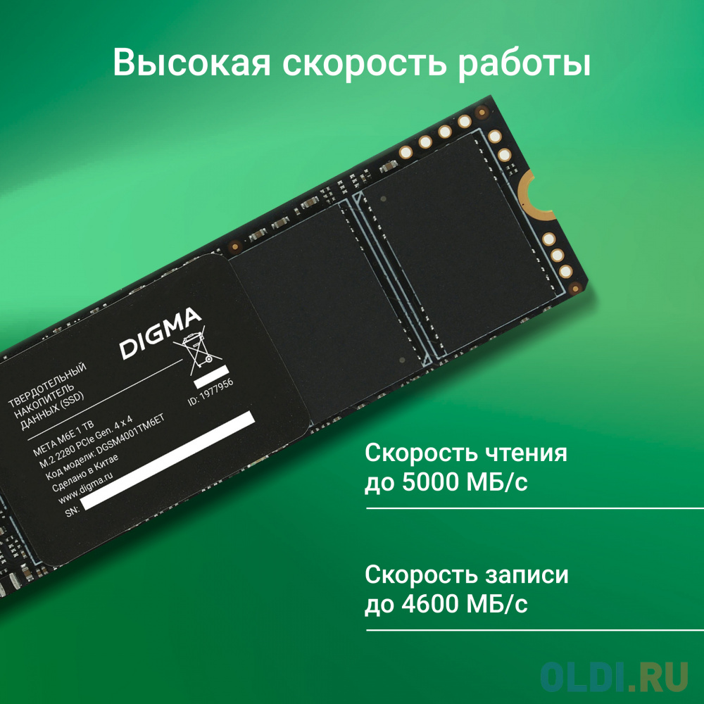 Накопитель SSD Digma PCIe 4.0 x4 1TB DGSM4001TM6ET Meta M6E M.2 2280 в Москвe