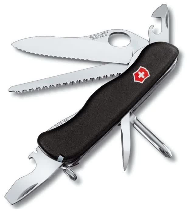 Нож Victorinox Trailmaster One Hand, 111 мм, 12 функций, с фиксатором лезвия, черный