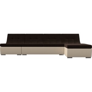 Угловой модульный диван АртМебель Монреаль микровельвет коричневый экокожа бежевый