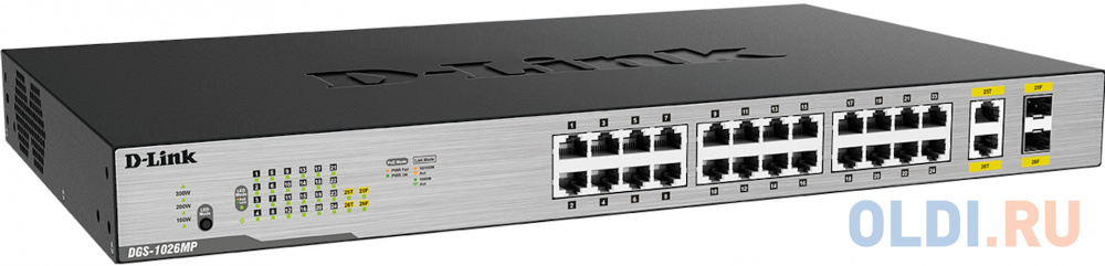 D-Link DGS-1026MP/B1A Неуправляемый коммутатор с 24 портами 10/100/1000Base-T, 2 комбо-портами 100/1000Base-T/SFP и функцией энергосбережения (24 порт в Москвe