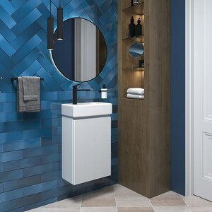 Тумба с раковиной Wellsee WC Area 40х22 подвесная, смеситель слева, матовая белая (221801002) в Москвe