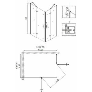 Душевой уголок Niagara Nova 120x80 с поддоном, прозрачный, черный (NG-6817-08 BLACK, NG-120-80Q)