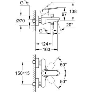 Смеситель для ванны Grohe Eurosmart Cosmopolitan с душевым гарнитуром, хром (32831000, 27853001)