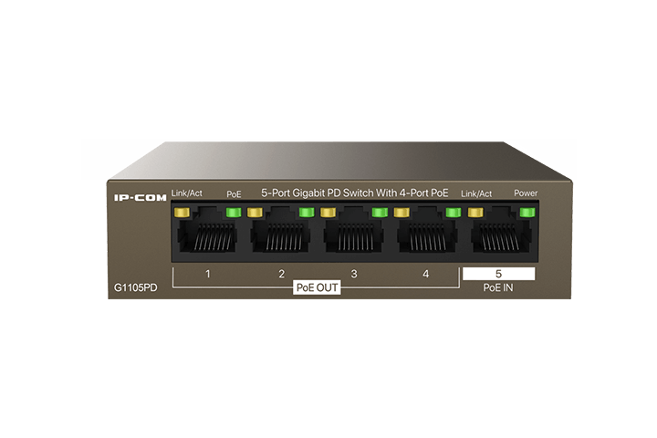 Коммутатор IP-Com G1105PD, кол-во портов: 5x1 Гбит/с, PoE: 4x15.4Вт (макс. 30Вт) (G1105PD)