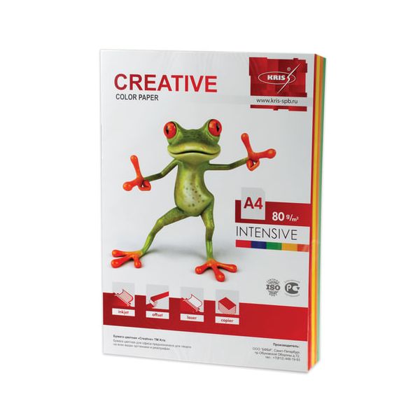 Бумага CREATIVE color (Креатив), А4, 80 г/м2, 100 л. (5 цв.х20 л.), цветная интенсив, БИpr-100r