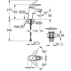 Смеситель для раковины Grohe Eurosmart Cosmopolitan с донным клапаном, хром (23929003) в Москвe