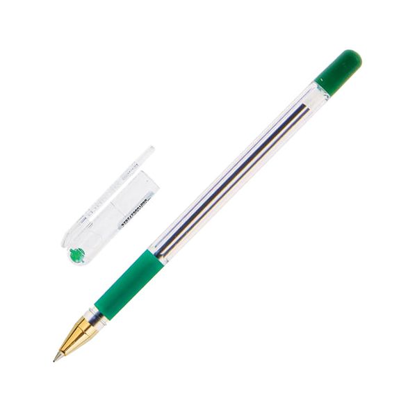 Ручка шариковая масляная с грипом MUNHWA MC Gold, зеленая, корпус прозрачный, узел 0,5 мм, линия письма 0,3 мм, BMC-04, (12 шт.)