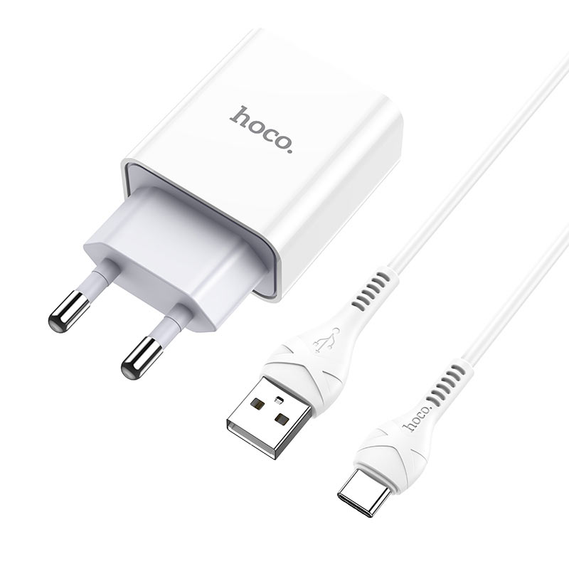 Сетевое зарядное устройство Hoco C81A Asombroso, USB, 2.1A, белый (HC-27961), кабель USB Type C