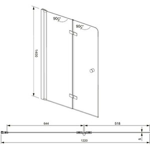 Шторка для ванны Aquanet Beta 4 NF6222-hinge 122х140 прозрачная, хром (196053) в Москвe