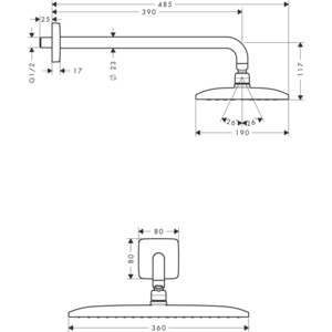 Верхний душ с кронштейном Hansgrohe Raindance E 360 (27376000)