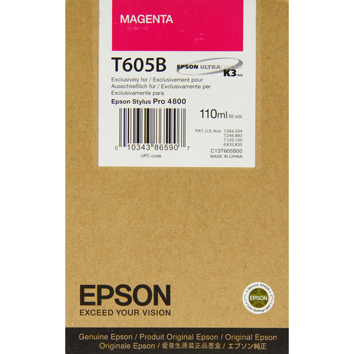 Картридж струйный Epson T605B (C13T605B00), пурпурный, оригинальный, объем 110мл, для Epson Stylus Pro 4800