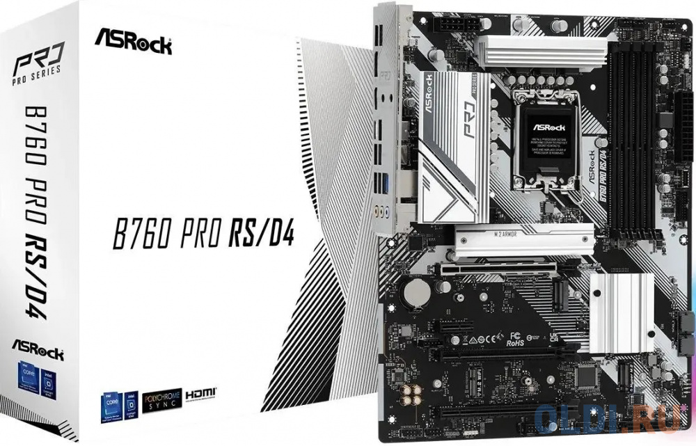 ASROCK B760 PRO RS/D4, LGA1700, B760, 4*DDR4, HDMI+DP, 4xSATA3 6.0 (RAID), M.2 Socket, 4xUSB 3.2, 2xUSB2.0, Type-C, ATX; 90-MXBKS0-A0UAYZ в Москвe