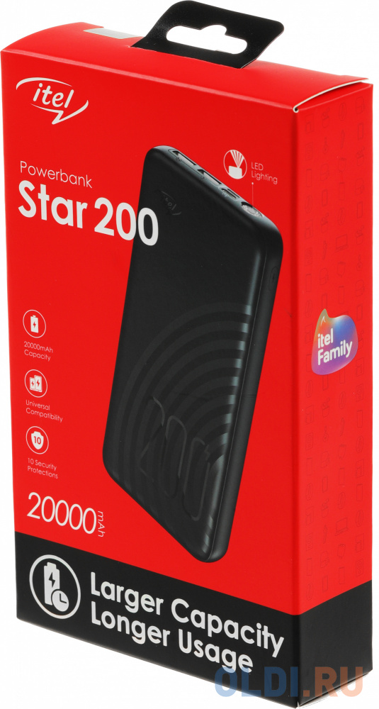 Внешний аккумулятор Power Bank 20000 мАч Itel Star 200 черный