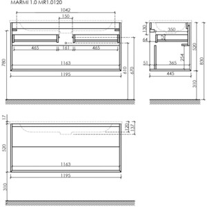 Тумба с раковиной Sancos Marmi 1.0 120х45 два отверстия, дуб чарльстон (MR1.0120ECH, CN7016)