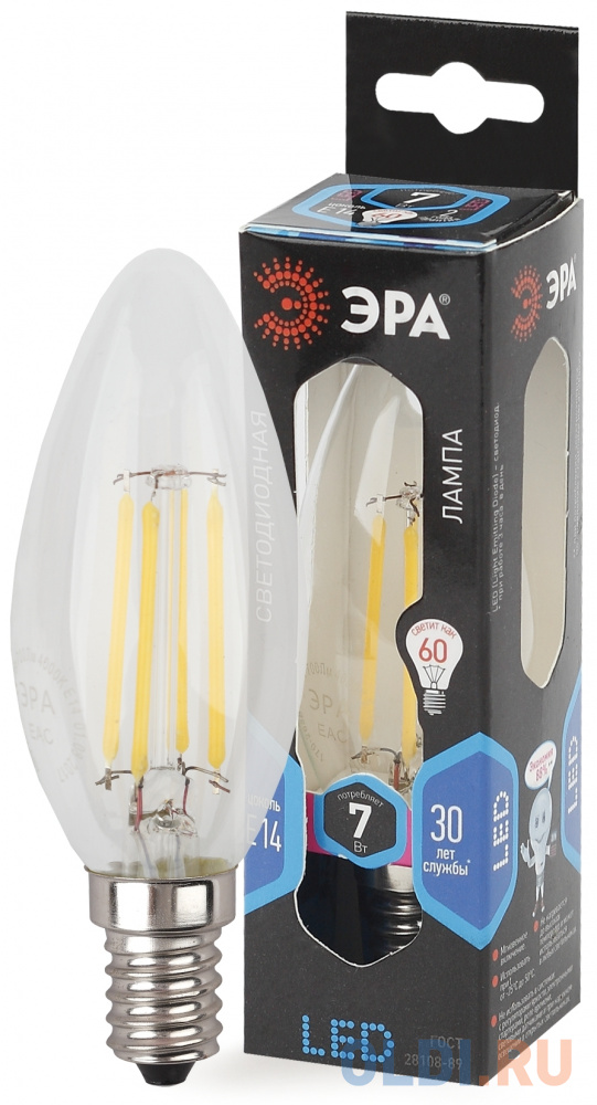 Лампа светодиодная Эра B35-7W-840-E14 7Вт цоколь:E14 4000K 220В колба:B35 (упак.:3шт)