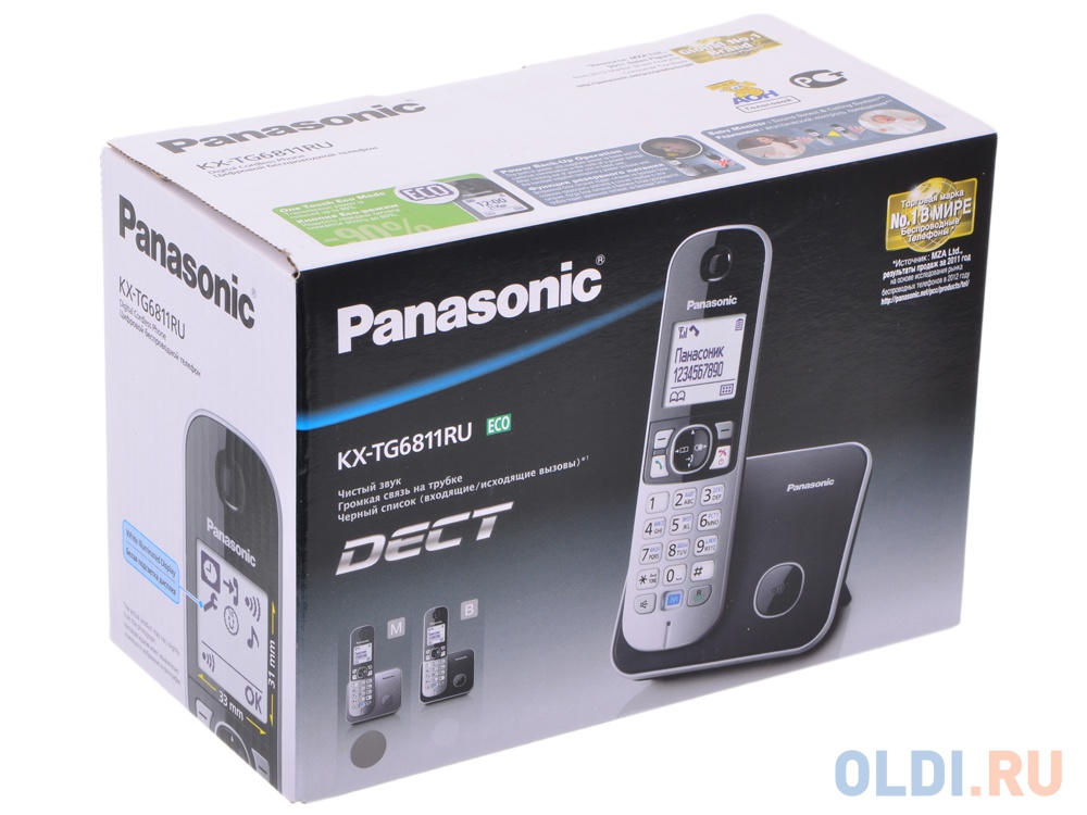 Телефон DECT Panasonic KX-TG6811RUM АОН, Caller ID 50, Спикерфон, Эко-режим, Радионяня