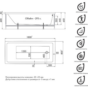 Акриловая ванна 1ACReal Palermo 180х80 (Щ0000028758) в Москвe