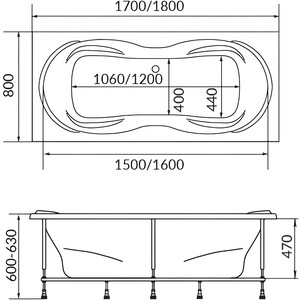 Акриловая ванна 1Marka Dinamika 170х80 с каркасом (01ди1780, 03пу1775)