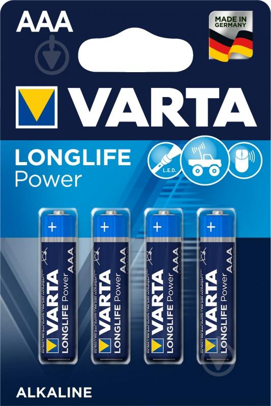 Батарея Varta Longlife Power, AAA (LR03/24А), 1.5V, 4шт. (04903121414)
