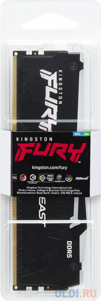 16GB Kingston DDR5 5200 DIMM FURY Beast Black XMP Gaming Memory KF552C40BBA-16 Non-ECC, CL40, 1.25V, 1RX8 40-40-40  288-pin 16Gbit, RTL