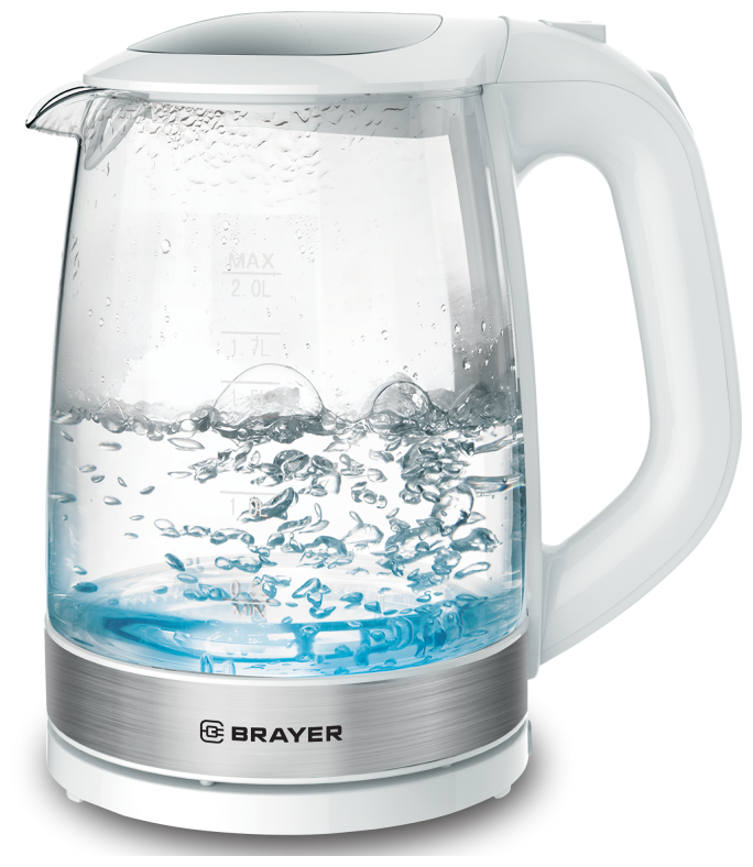 Чайник BRAYER BR1040WH 2л. 2200Вт, пластик/стекло, серебристый (1040BR-WH)