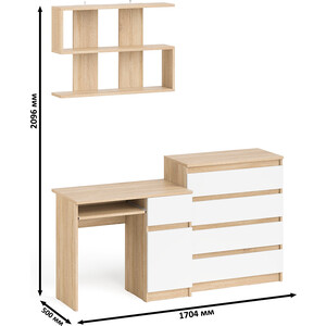 Стол компьютерный СВК Мори МС-1 правый + Комод МК800.4 + Полка 900, цвет дуб сонома/белый (1027236)