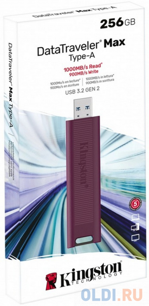 Флэш-драйв Kingston DataTraveler MaxA, 256 ГБ USB3.2 Gen 2 Type-A, бордовый в Москвe