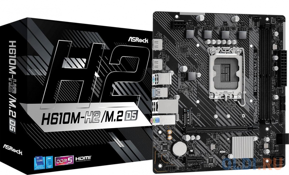 Материнская плата Asrock H610M-H2/M.2 D5 Soc-1700 Intel H610 2xDDR5 mATX AC`97 8ch(7.1) GbLAN+HDMI