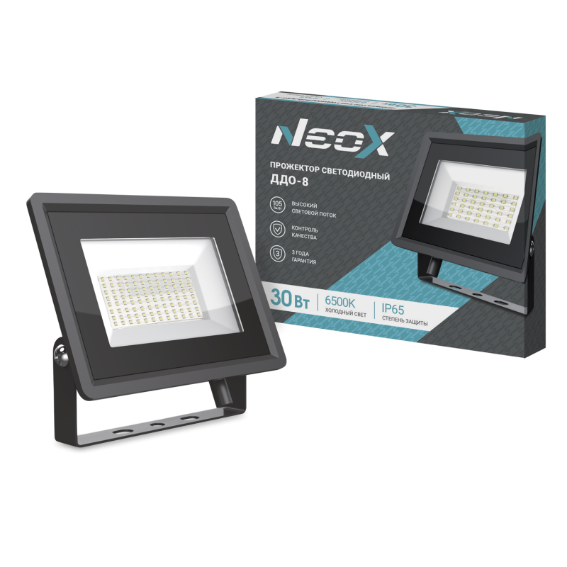 Прожектор светодиодный Neox ДДО-8, 30Вт, 3150лм, 6500K, IP65, серый (4690612034003)