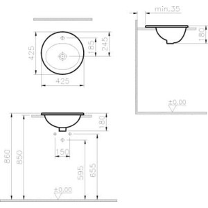 Раковина врезная Vitra S20 42х42 (5466B003-0001) в Москвe