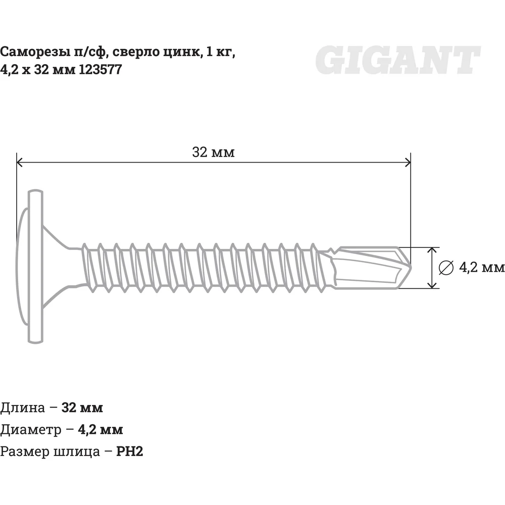 Оцинкованные саморезы-сверло Gigant