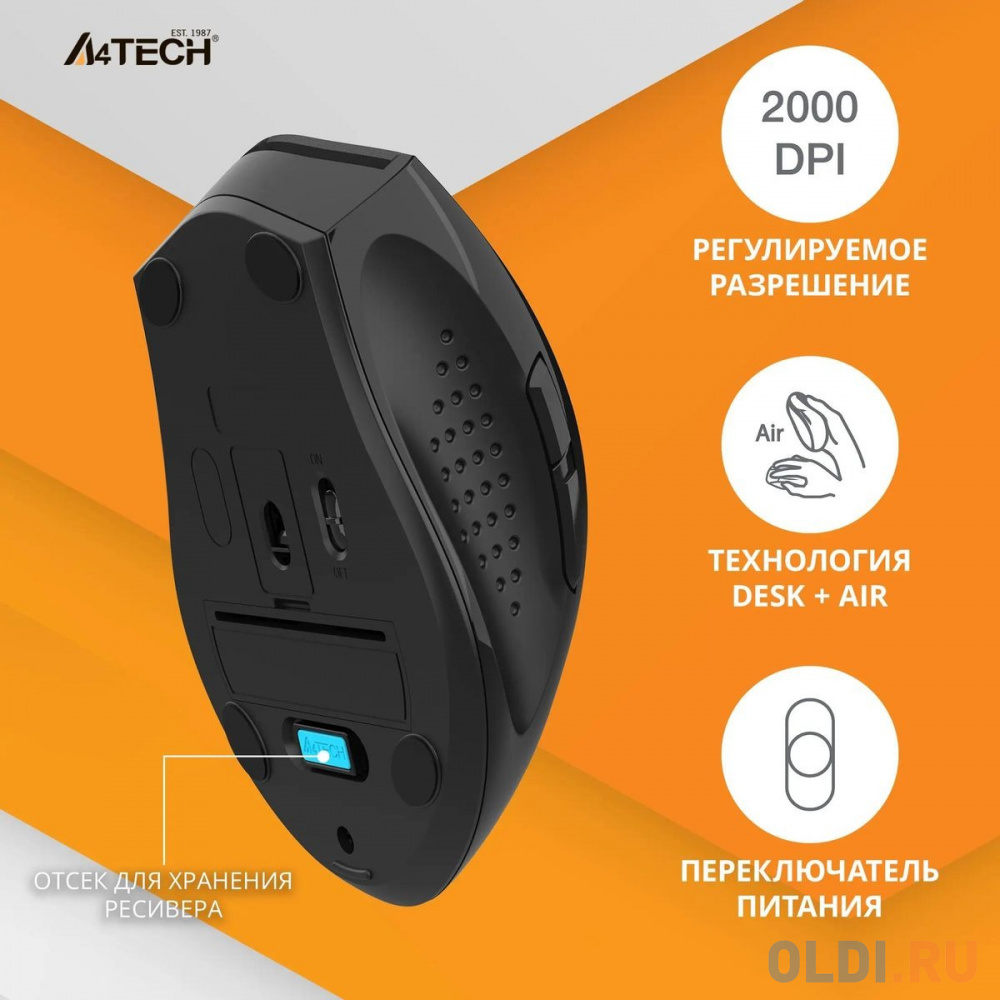 Мышь A4Tech G7-810S Air2 черный оптическая (2000dpi) silent беспроводная USB для ноутбука (7but) в Москвe