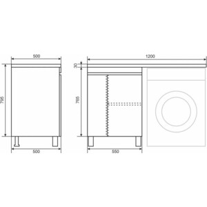 Тумба с раковиной Uperwood Magenta 120L напольная, под стиральную машину, белая/графит (5930205157, 2490000010)