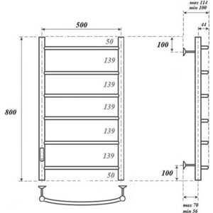 Полотенцесушитель электрический Point Афина П6 500x800 диммер слева (PN04758B)