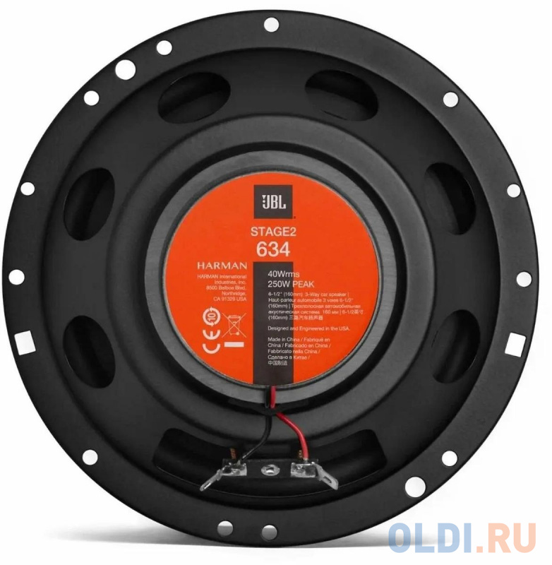 Колонки автомобильные JBL Stage2 634 250Вт 91дБ 4Ом 16см (6.5дюйм) (ком.:2кол.) коаксиальные трехполосные