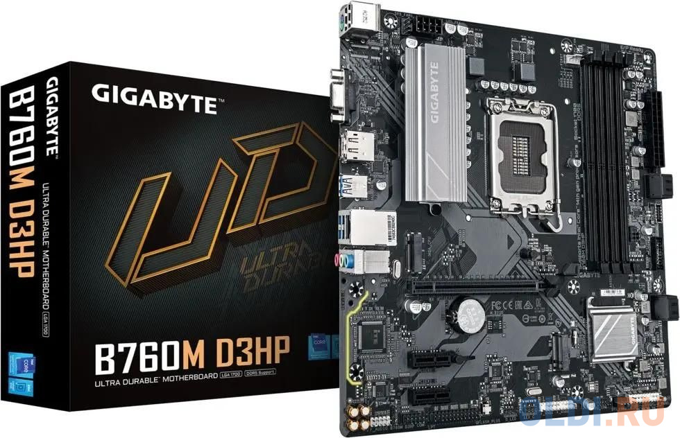 GIGABYTE B760M D3HP, LGA1700, B760, 4*DDR5, 4*SATA, 2*M.2, 3*USB 3.2, 2*USB 2.0, 1*PCIx16, 2*PCIx1, D-Sub+HDMI+DP, mATX