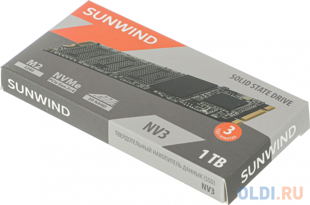 SSD накопитель SunWind NV3 SWSSD001TN3T 1ТБ, M.2 2280, PCI-E 3.0 x4,  NVMe,  M.2,  rtl в Москвe