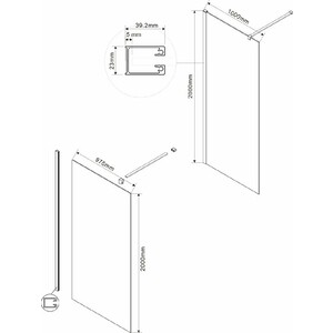 Душевая перегородка Vincea Walk-In VSW-1H 100х120х200 профиль матовый золотой, стекло прозрачное (VSW-1H100CLG)